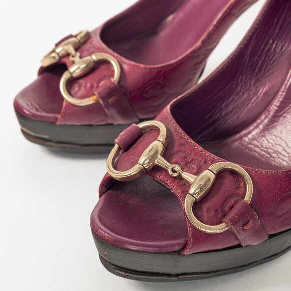 Gucci Purple Guccissima Soft Leather Horsebit Peep-Toe Pumps - Picture 7 of 9
